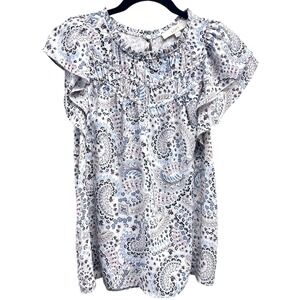 Loft Women's Size XS Pastel Paisley Sleeveless Ruffle Blouse Top